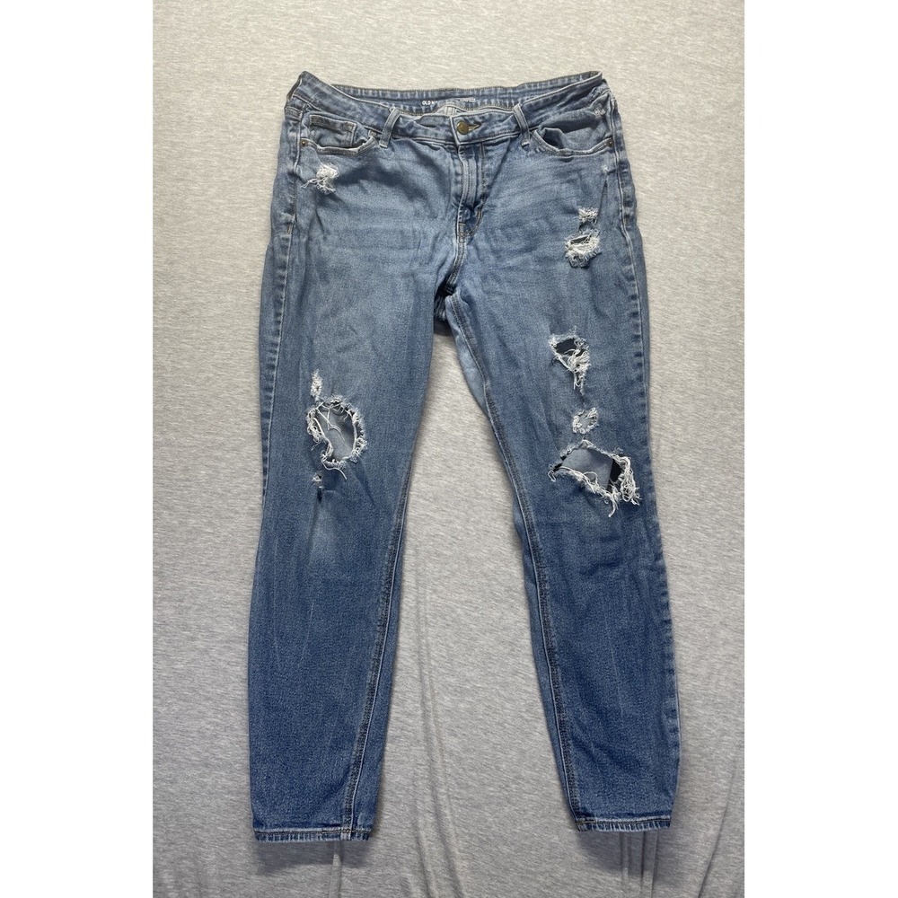Old Navy Rockstar Super‎ Skinny Jeans Women's 14 Blue Denim Mid-Rise Distressed